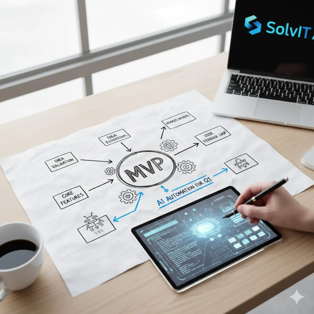 Blueprint showing the development phases of a Minimum Viable Product for AI